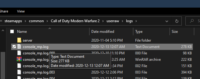 Location of the console_mp.log